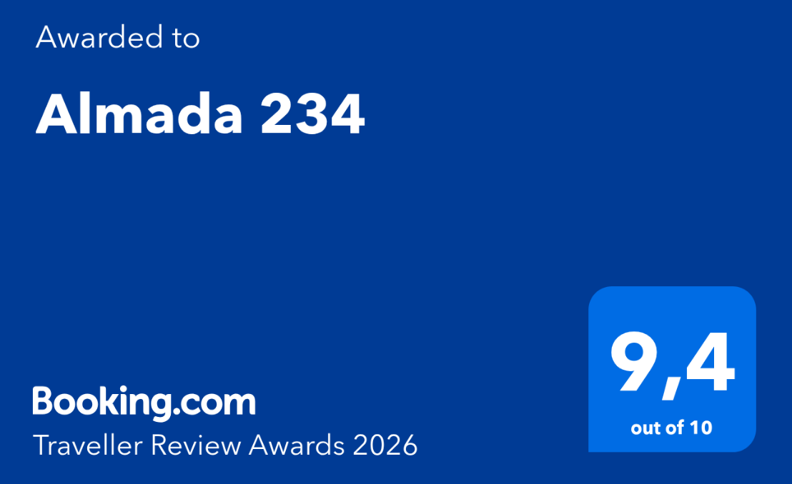 Cartão do Booking.com Traveller Review Awards 2026 atribuído ao Almada 234, com classificação 9,4 em 10.